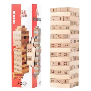 Tour en bois naturel – 54 blocs