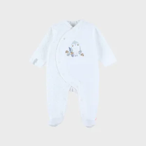 Pyjama velours blanc avec broderie oiseau