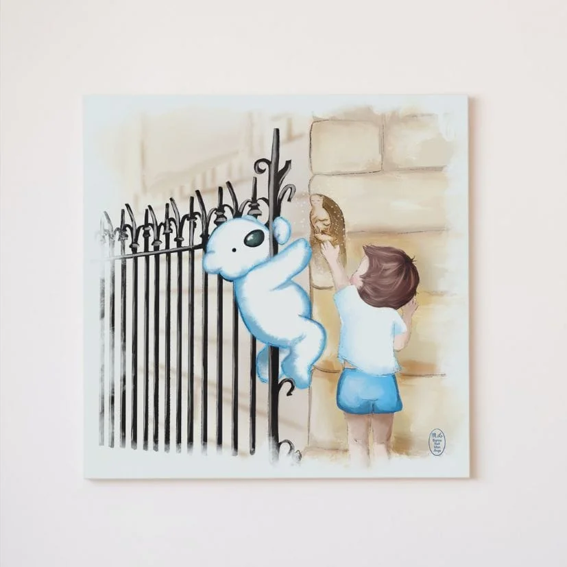 Pompon et la chouette – Toile 20 x 20 cm