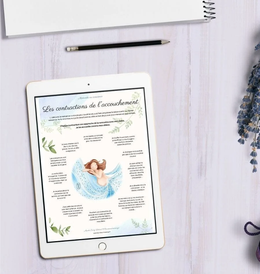 Affiche de préparation à l’accouchement physiologique pour jeune maman, doula ou sage-femme : La gestion des contractions – Image 2