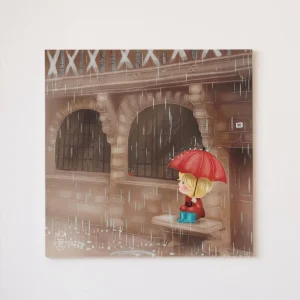 Le parapluie rouge de Louise – Toile 20 x 20 cm