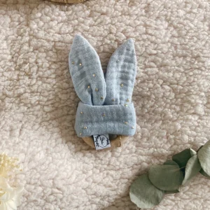 Anneau de Dentition - Gaze de coton Bleu glacial à pois dorés