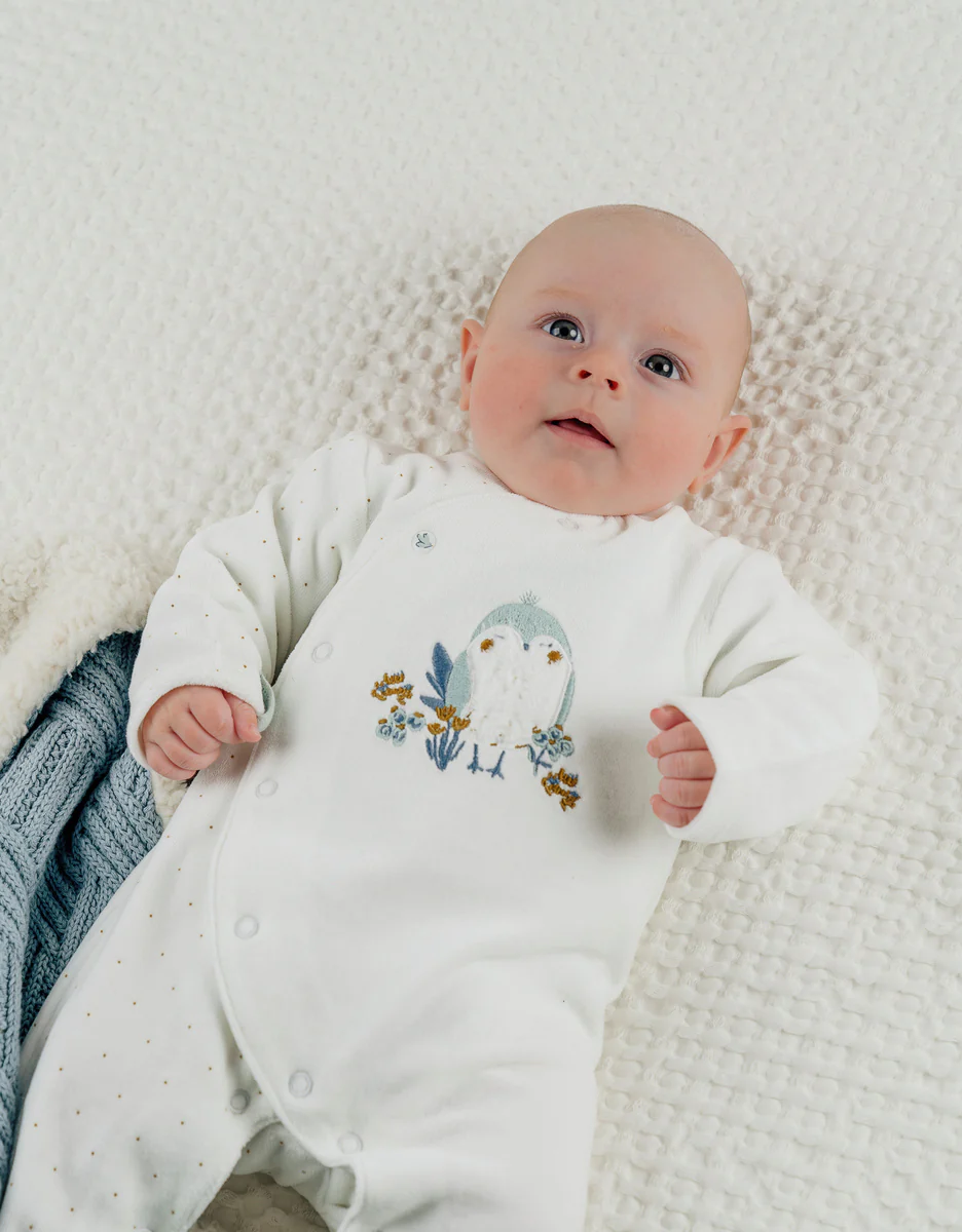 Pyjama velours blanc avec broderie oiseau – Image 3