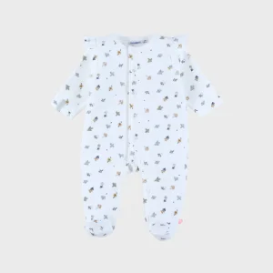 Pyjama bébé en velours blanc imprimé oiseau