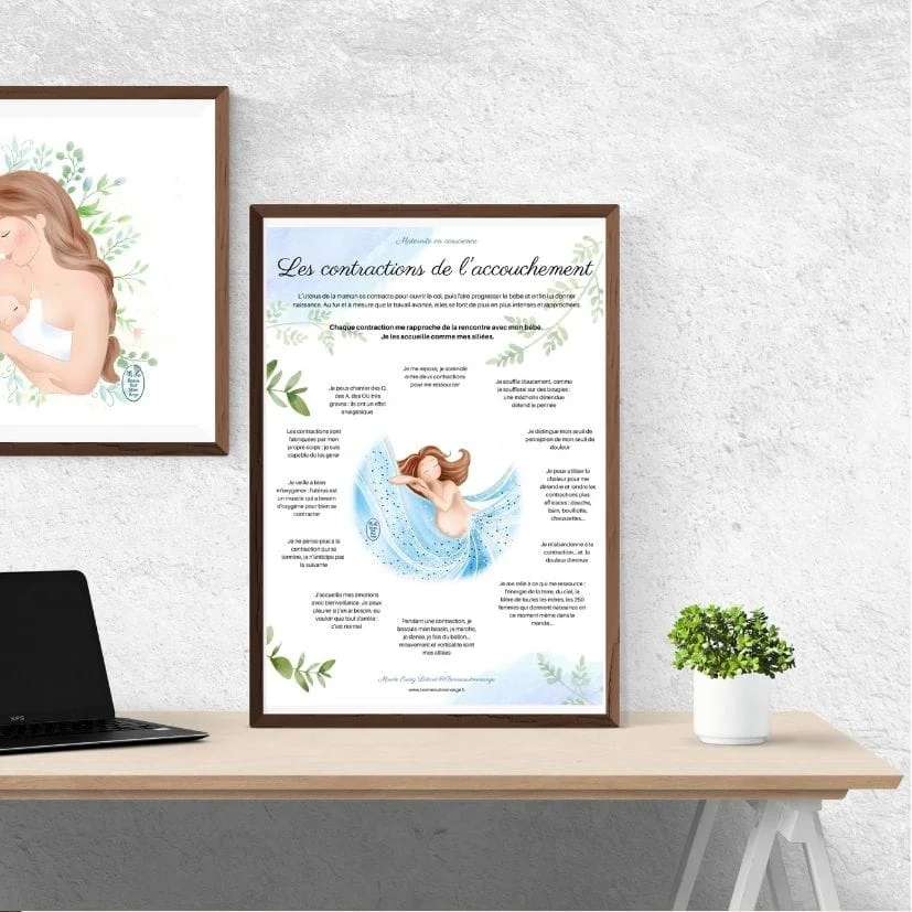Affiche de préparation à l’accouchement physiologique pour jeune maman, doula ou sage-femme : La gestion des contractions – Image 3
