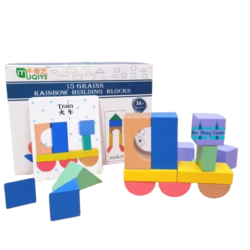 Blocs de construction en bois avec cartes modèles