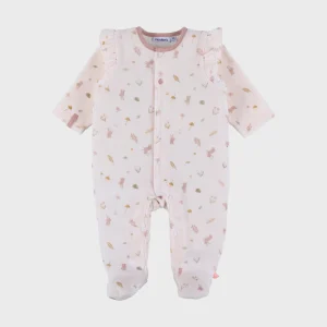 Pyjama bébé en velours rose pâle à volants