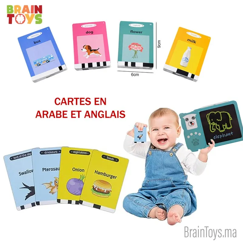 Cartes flash 2 en 1 pour enfants plus LCD Arabe et Anglais