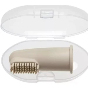 Brosse à dents doigt en silicone avec manchon - Beige