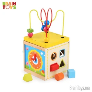 Cube d&rsquo;activités en bois (multi function maze box)