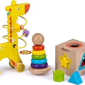 Kit Montessori d&rsquo;éveil 3 en 1 : labyrinthe à perle – cube des forme à empiler – anneaux à empiler