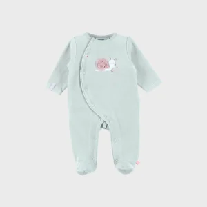 Pyjama bébé en velours vert avec broderie escargot