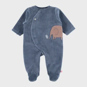 Pyjama bébé en velours bleu avec broderie éléphant