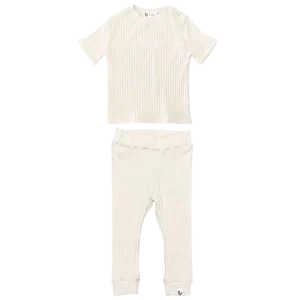 Tee-shirt + pantalon côtelé beige naturel