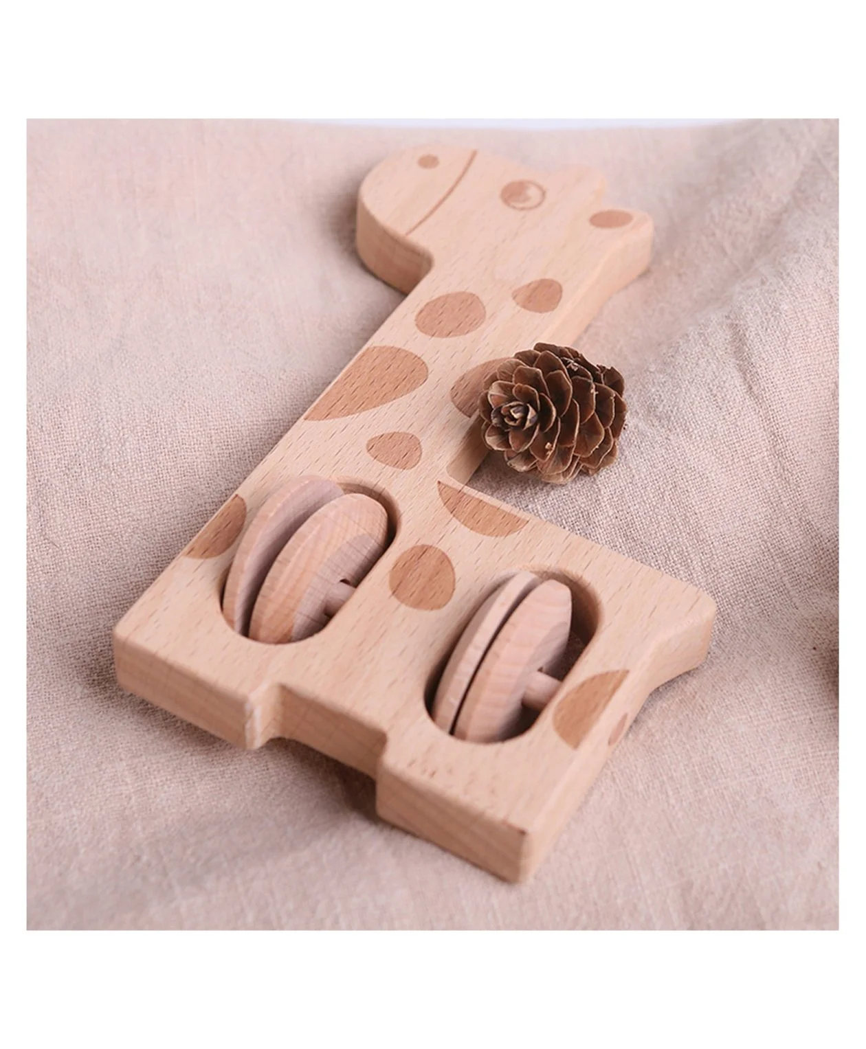 Montessori Hochet girafe en bois non toxique pour bébé 6mois + – Image 3