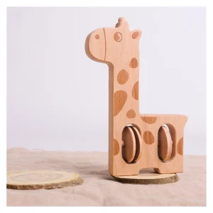 Montessori Hochet girafe en bois non toxique pour bébé 6mois +
