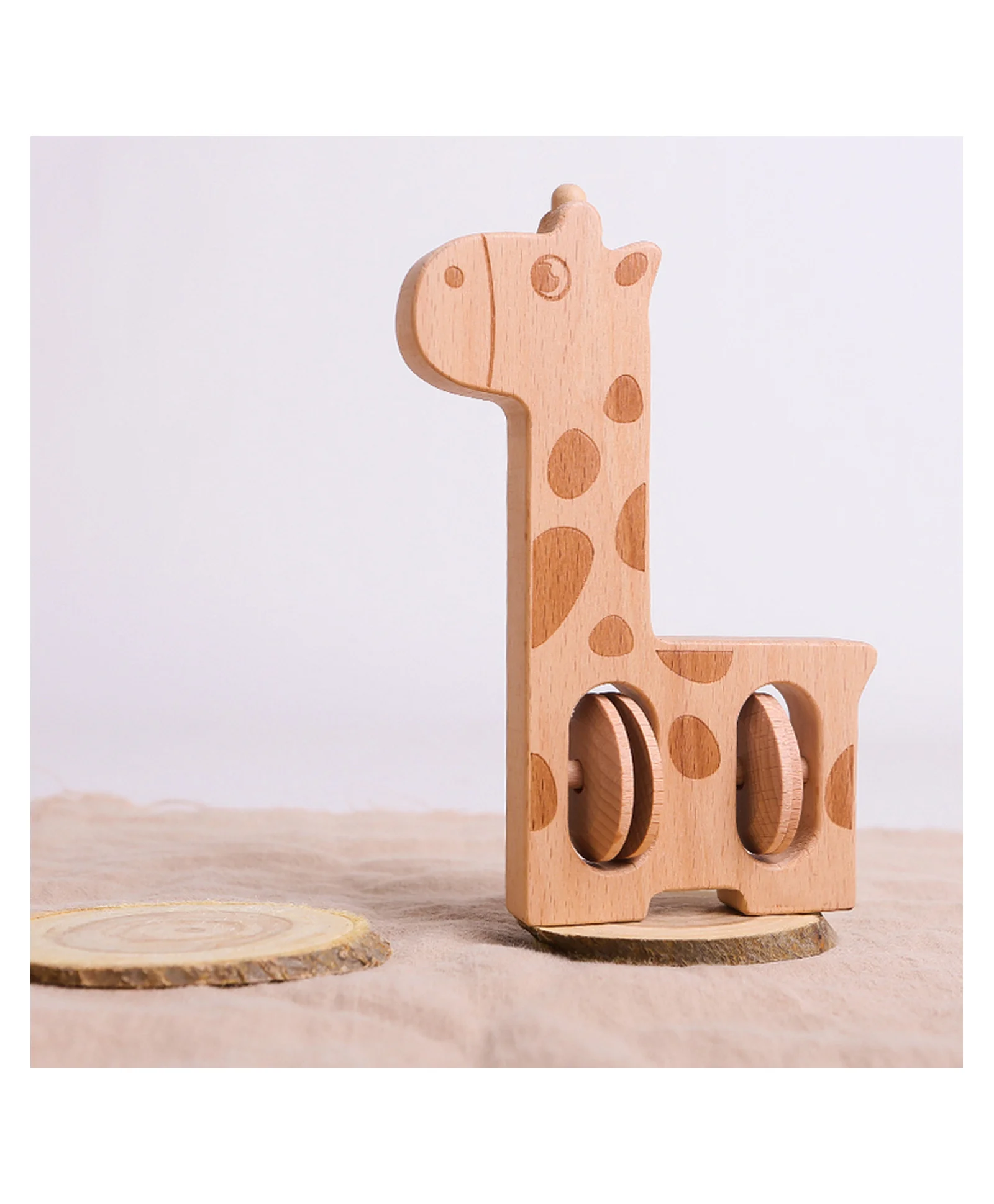 Montessori Hochet girafe en bois non toxique pour bébé 6mois +