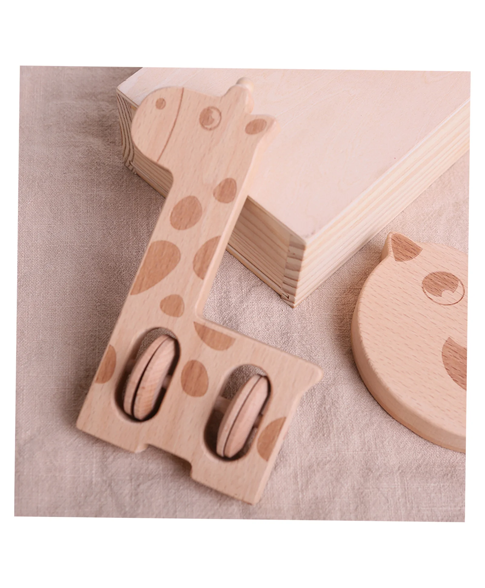 Montessori Hochet girafe en bois non toxique pour bébé 6mois + – Image 2