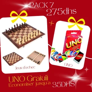 Pack 7 : 4 Jeux de Société : Jeux de Dames – Echecs – Backgammon – UNO
