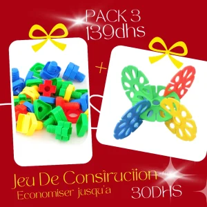 Pack 3 : Jeux de construction : Vis et Ecrou / Blocs Roues