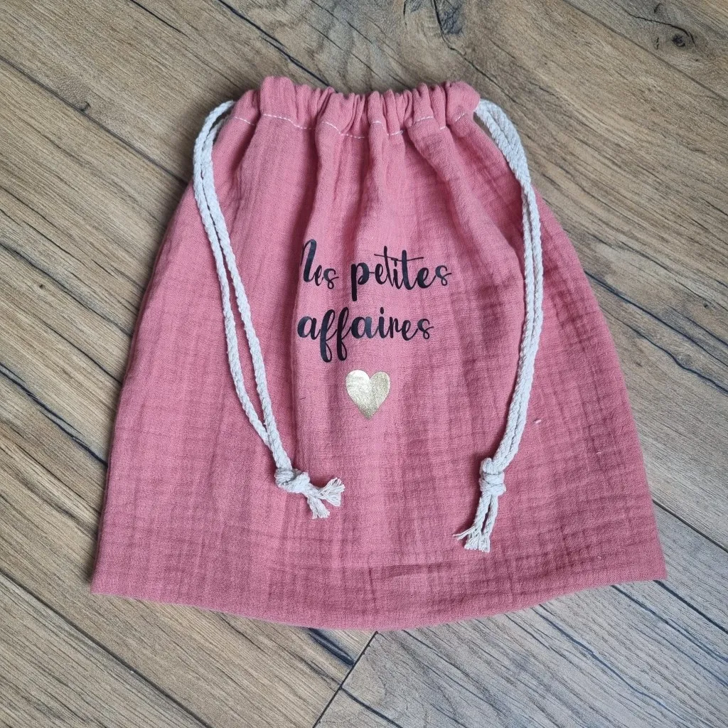 Sac pochon en tissu double gaze de coton personnalisé avec inscription – Image 5