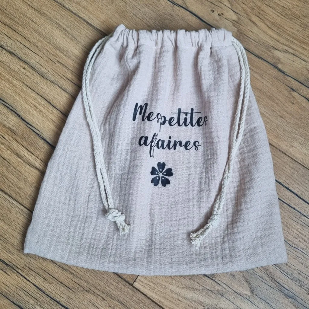Sac pochon en tissu double gaze de coton personnalisé avec inscription – Image 8