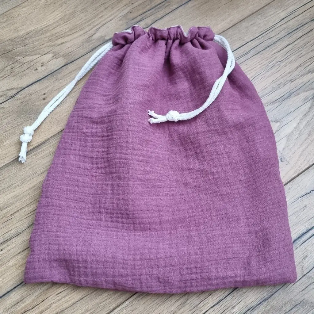 Sac pochon en tissu double gaze de coton personnalisé avec inscription – Image 4