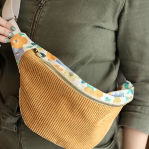 Sac banane adulte velours ocre et fleurs