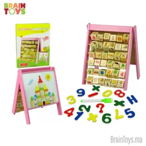 Tableau Educatif en Bois 2 en 1 Blocs Images Alphabet