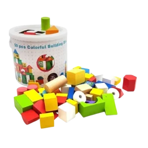 Blocs de Construction en Bois – Seau de 50 Formes en Bois