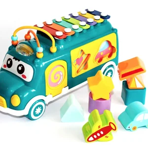 Bus Musical Huanger 3-en-1 – Jouet Éducatif Bébé – Bleu