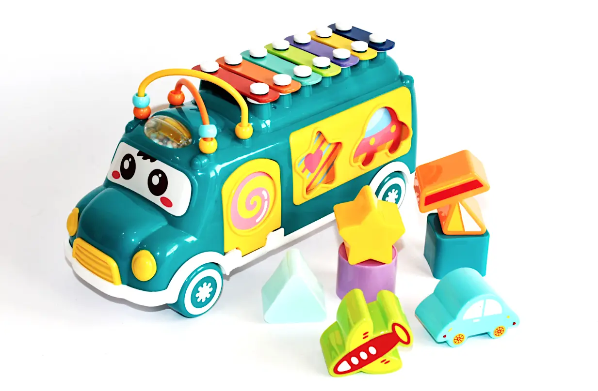 Bus Musical Huanger 3-en-1 – Jouet Éducatif Bébé – Bleu