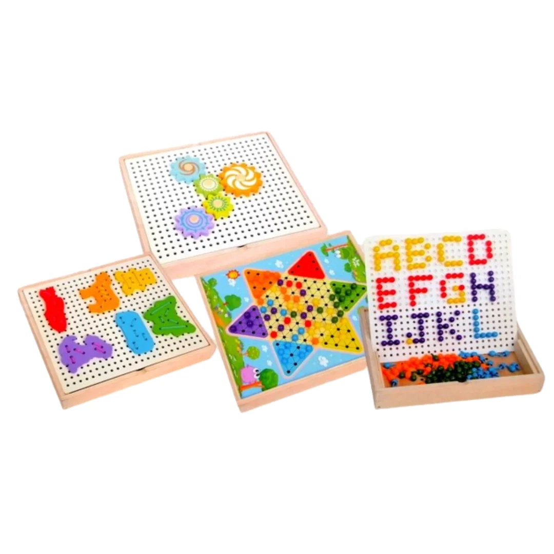 Plateau Montessori multifonctionnel : Pavage mosaïque – Engrenages – Animaux et lacets – Image 2