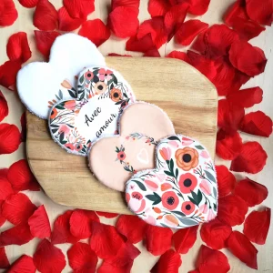 Ensemble de 4 Lingettes lavables Saint Valentin / Cadeau Saint Valentin "Avec Amour"