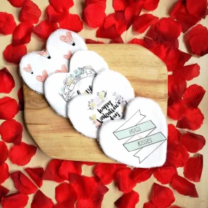 Ensemble de 4 Lingettes lavables Saint Valentin / Cadeau Saint Valentin "Hugs & Kisses"