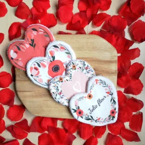 Ensemble de 4 Lingettes lavables Saint Valentin / Cadeau Saint Valentin "Jolie fleur"