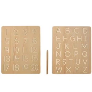 Tableau de traçage en bois pour tout-petits, plateau des chiffres et des lettres recto-verso avec stylo en bois