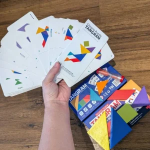 Jeu de Tangram en Bois – 60 Cartes – Casse-tête Éducatif