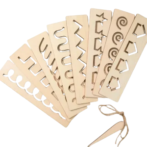 Kit de graphisme en bois : Lettre – Forme – chiffre avec stylo en bois