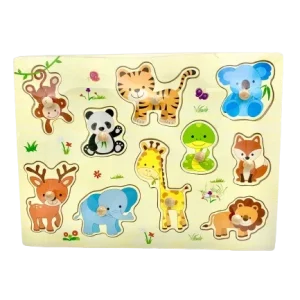 Puzzle en bois à bouton – animaux sauvages