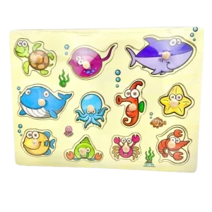 Puzzle éducatif en bois à bouton – animaux marins