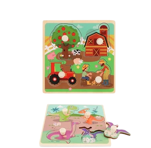 Puzzle à Boutons en Bois 4 la ferme pour Bébé 12 mois – Image 4