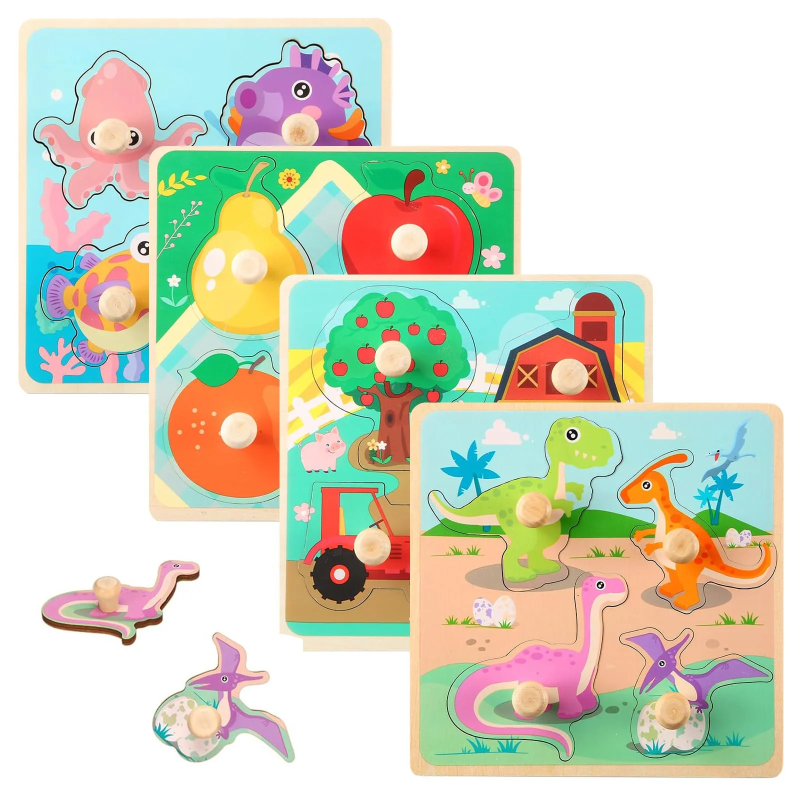 Puzzle à Boutons en Bois 4 la ferme pour Bébé 12 mois – Image 5