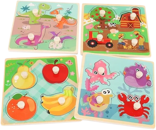 Puzzle à Boutons en Bois 4 la ferme pour Bébé 12 mois – Image 2