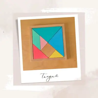 Tangram en bois avec modèles couleur pastel